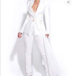 Tuxedo White Blazer w/ satin train attached